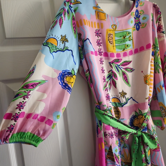 Sugarlips Curve Womens Plus 3/4 Balloon Sleeve Satin Mini Dress: Pink Tropical - Picture 4 of 14